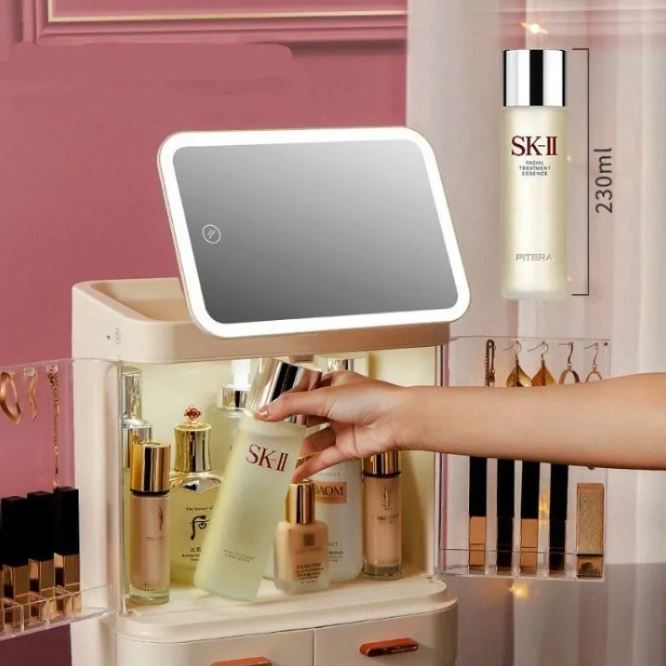 North Elara Lighted Makeup Mirror & Cosmetics Organizer