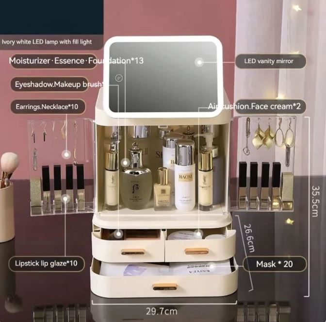 North Elara Lighted Makeup Mirror & Cosmetics Organizer