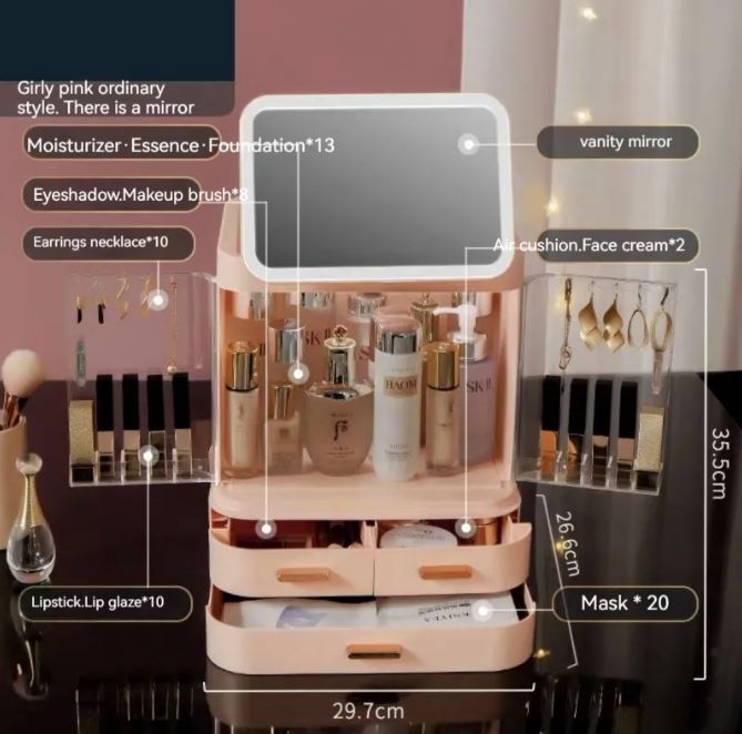 North Elara Lighted Makeup Mirror & Cosmetics Organizer