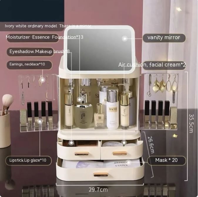 North Elara Lighted Makeup Mirror & Cosmetics Organizer