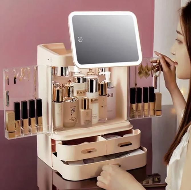 North Elara Lighted Makeup Mirror & Cosmetics Organizer