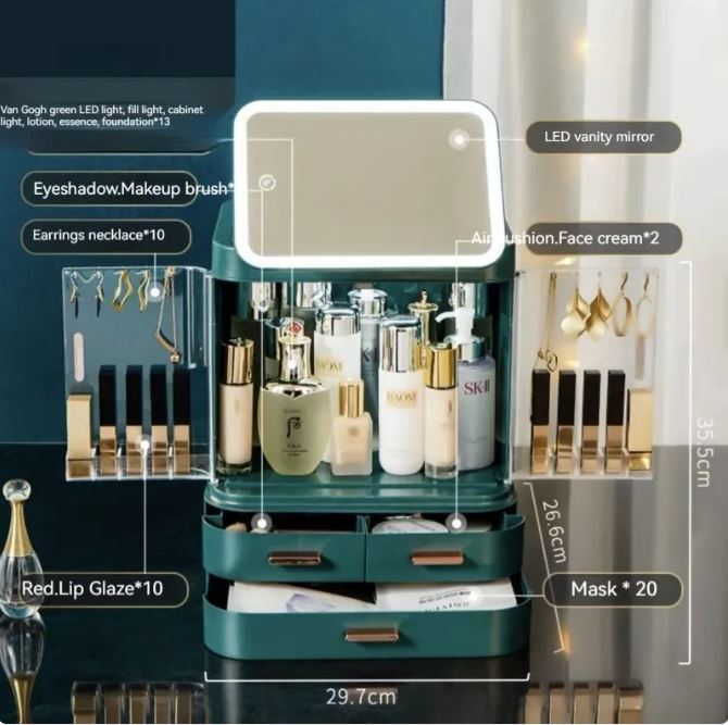 North Elara Lighted Makeup Mirror & Cosmetics Organizer