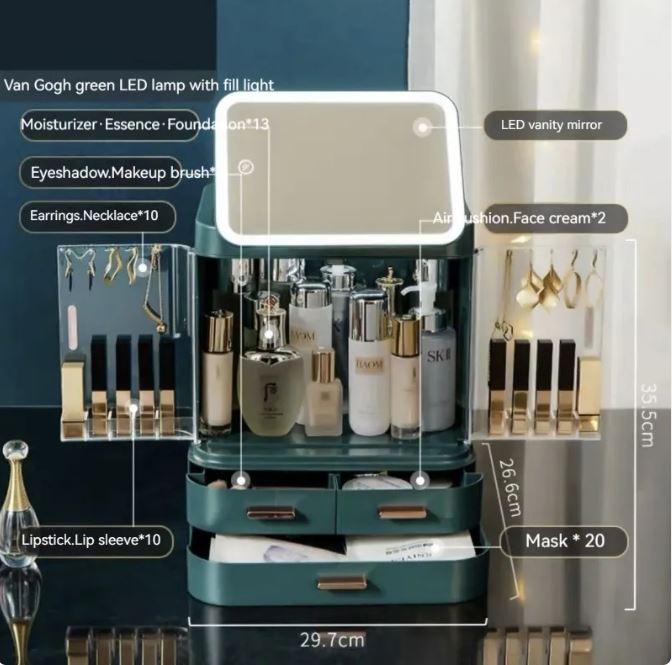 North Elara Lighted Makeup Mirror & Cosmetics Organizer