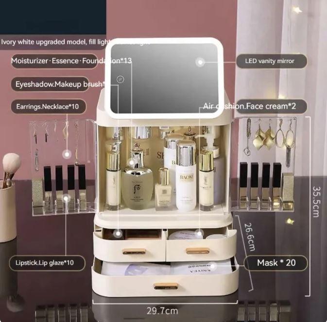 North Elara Lighted Makeup Mirror & Cosmetics Organizer