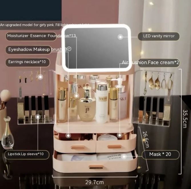 North Elara Lighted Makeup Mirror & Cosmetics Organizer
