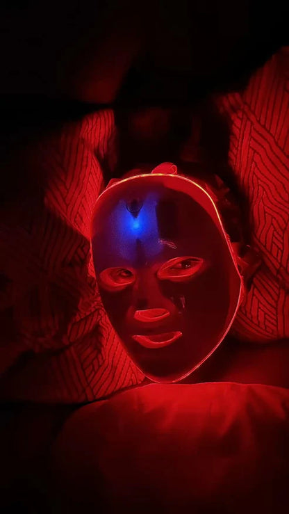 "Lumière Pro LED Therapy Mask red light mode activated"

